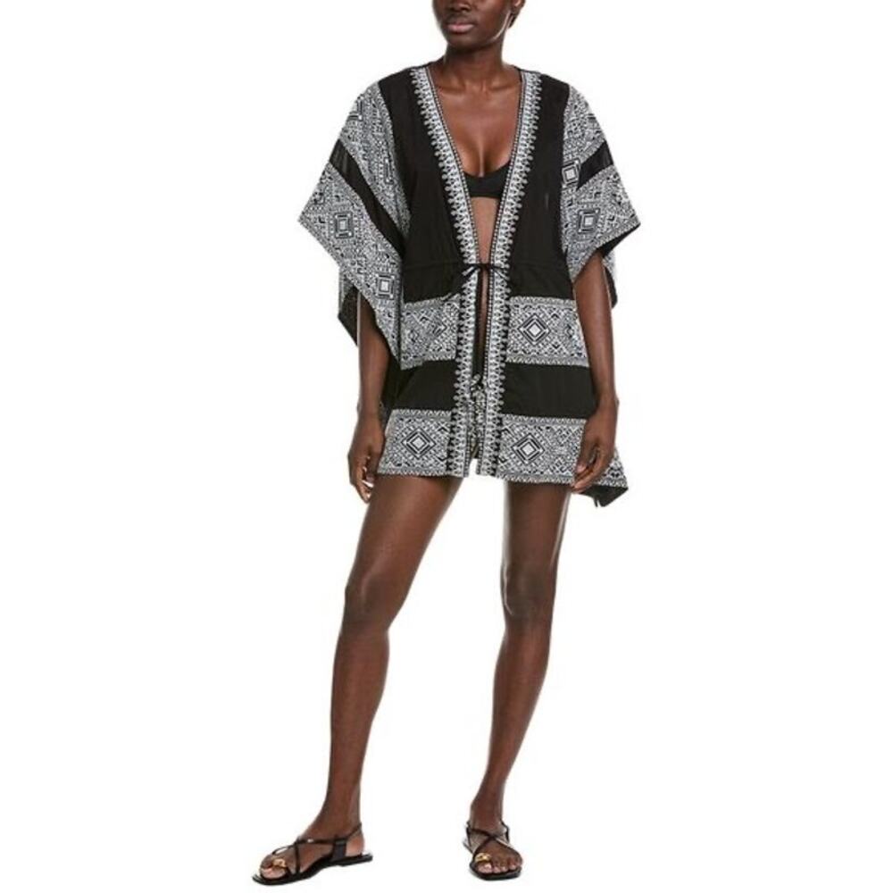 NWT RAMY BROOK Black White Tie Front Tassels Samira Mini Beachy Coverup Size XXS